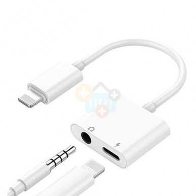 Adapteris Apple Lightning -> 3.5 mm audio AUX + Lightning