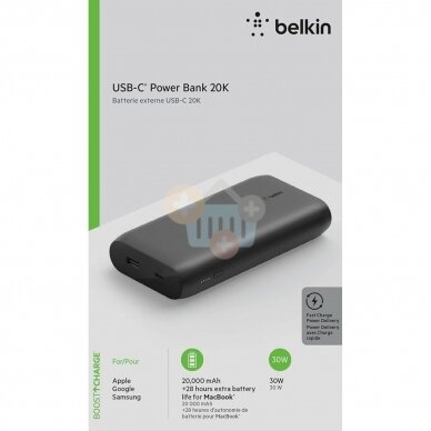 Išorinė baterija BELKIN Boost Charge USB-C PD 20000mAh 30W juoda 3