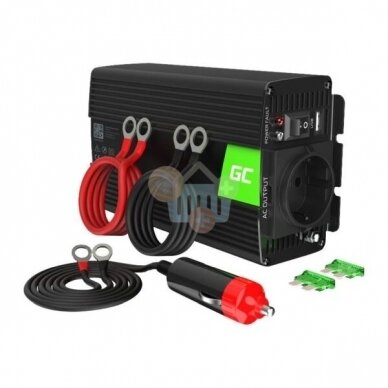 Įtampos keitiklis Green Cell INV01DE, iš 12V į 220V 300W/600W + USB, Modifikuotas sinusas