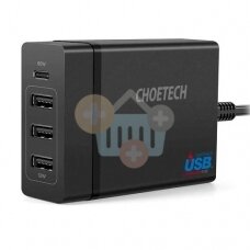 Kroviklis CHOETECH 3x USB Type-A + Type-C: 72W, PD, 1.5m