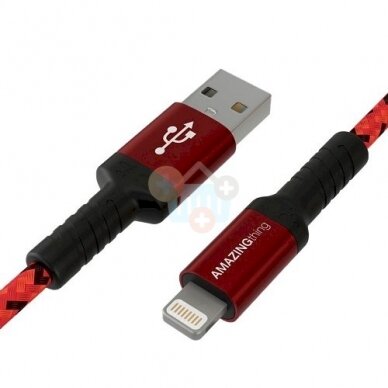 Premium MFI sertifikuotas kabelis USB Type-A - Lightning (raudonas, 1.2m)