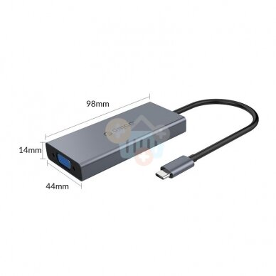 USB-C šakotuvas ORICO 5 in 1: HDMI, USB 3.0, PD 3.0, VGA, 3.5mm AUX +++ TOP Mobilumas 1